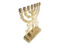 Seven Branch Menorah in Decorative Gold Colored Brass with Prancing Lions  9