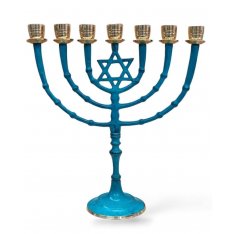 Seven Branch Menorah with Star of David on Upper Stem, Patina - 11 Inches Height