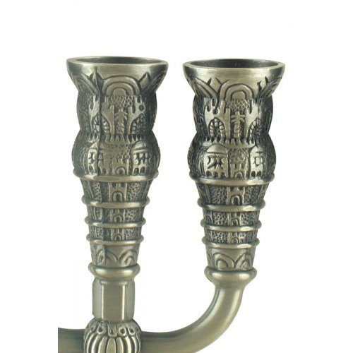 Seven Branch Pewter Menorah, Jerusalem Images - Choose 8.6