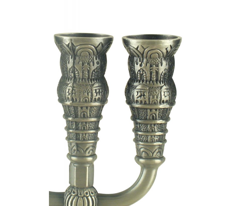 Seven Branch Pewter Menorah, Jerusalem Images - Choose 8.6