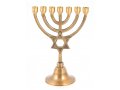 Seven Branch Small Menorah, Antique Dark Gold Brass with Star of David on Stem - 7.5