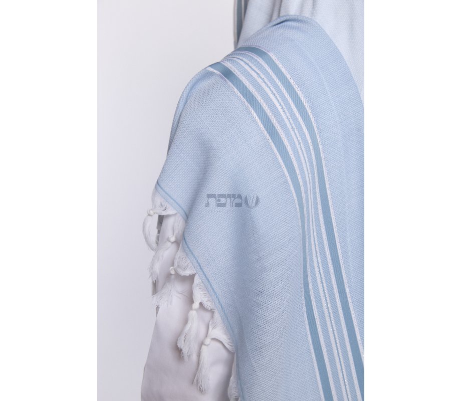 Shir Wool Non Slip Prayer Shawl - Light Blue Stripes