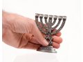 Small Pewter Seven Branch Menorah with Breastplate & Star of David - 4 Inches