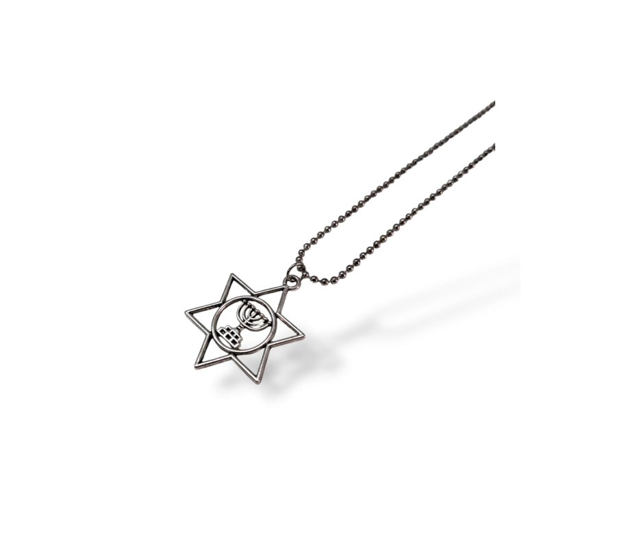Star of David and Menorah Image Pendant with Chain  Stainless Steel