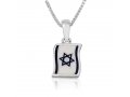 Sterling Silver Necklace, Blue and White Flag of Israel Pendant with Star of David