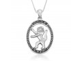 Sterling Silver Necklace and Pendant with Lion of Judah in Oval Frame - Hebrew Wording