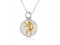 Sterling Silver Necklace with Circle Pendant, Gold Plated Lion of Judah on White