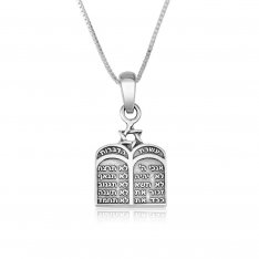 Sterling Silver Pendant Necklace - Image of Tablets with Ten Commandments