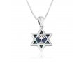 Sterling Silver Pendant Necklace with Temple Menorah and Eilat Stone on Star of David