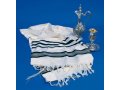 Traditional Wool Prayer Shawl with Black and Silver Stripes - Talitania