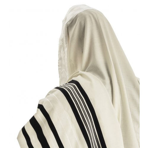 Traditional Wool Prayer Shawl with Black and White Stripes - Talitania