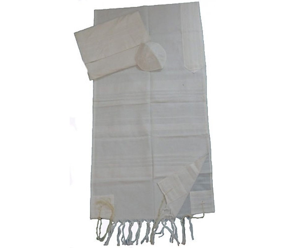 White Handwoven Cotton Prayer Shawl Set - Gabrieli