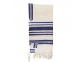 White Wool Handwoven Prayer Shawl Set with Silver and Blue Stripes - Gabrieli