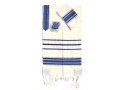 White with Blue Stripes Handwoven Wool Prayer Shawl Tallit - Gabrieli