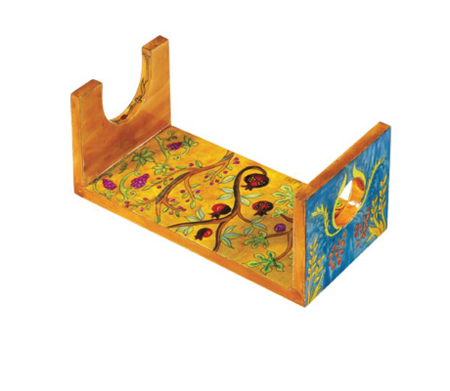 Wood Shofar Stand Large, Hand Painted Seven Species - Yair Emanuel