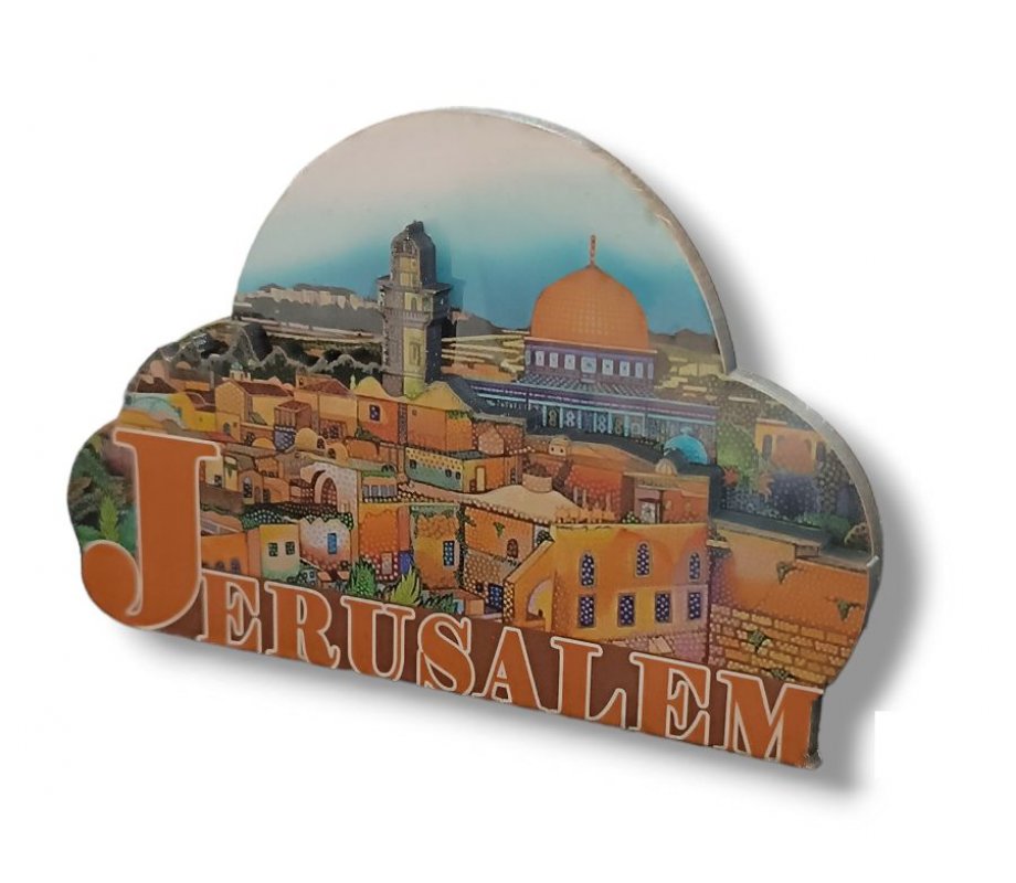 Wood and Epoxy Cutout 3D Jerusalem Magnet – Jerusalem of Gold and Dome of the Rock