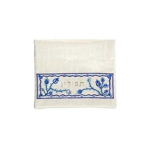 Yair Emanuel Embroidered Bags for Prayer Shawl and Tefillin - Blue Pomegranates