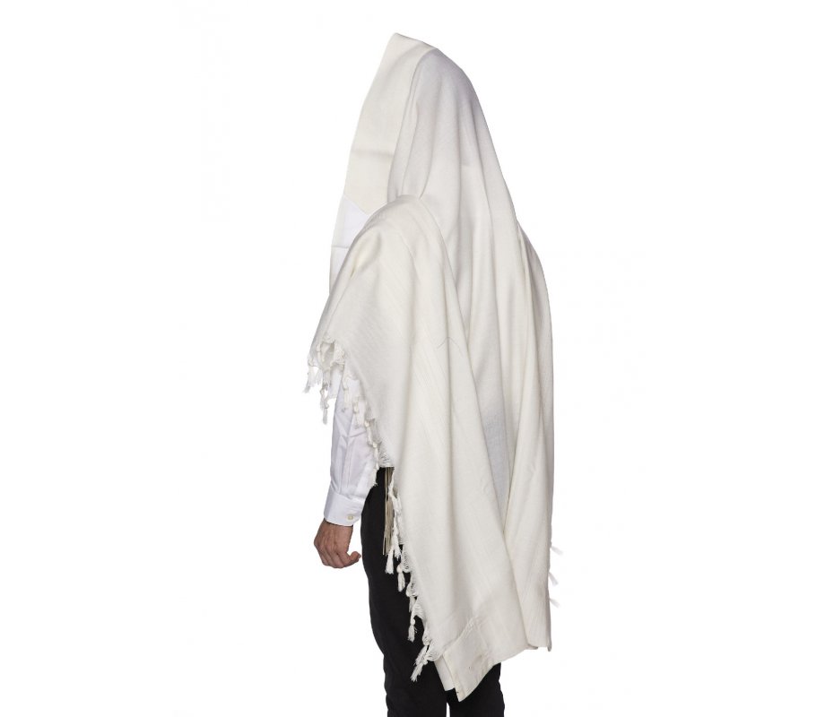 Yishtabach Praise Wool Non Slip Prayer Shawl - Pure White Stripes