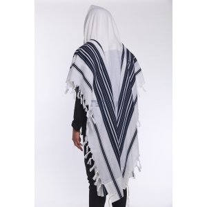 Navy Stripe Musaf Wool Tallit Non Slip Prayer Shawl