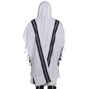 Black with Herringbone Stripe Shabbat Wool Tallit Non Slip Prayer Shawl