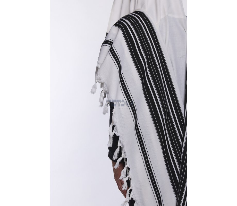 Chabad Wool Non Slip Prayer Shawl - Black Stripes and No Tzitzit in Corners (Default