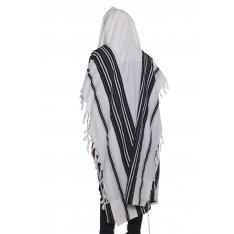 Chabad Wool Non Slip Prayer Shawl - Black Stripes and Standard Tzitzit in Corners (Default