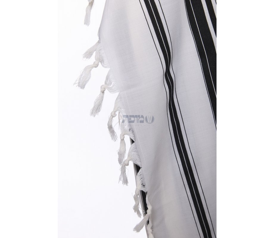 Chabad Wool Non Slip Prayer Shawl - Black Stripes and Standard Tzitzit in Corners (Default