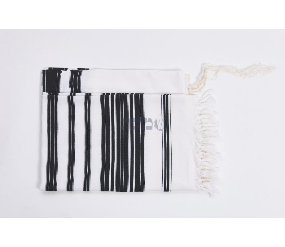 Chabad Wool Non Slip Prayer Shawl - Black Stripes and Standard Tzitzit in Corners (Default