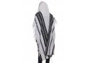 Chabad Wool Non Slip Prayer Shawl - Black Stripes and Thin Handmade Fringes in Corners