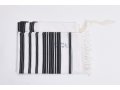 Chabad Wool Non Slip Prayer Shawl - Black Stripes and Thin Handmade Fringes in Corners
