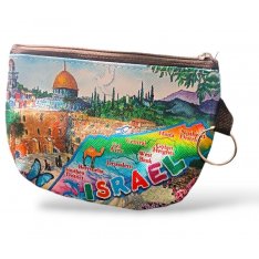 Colorful Change Purse, Jerusalem View with Dove and Map – Polyester