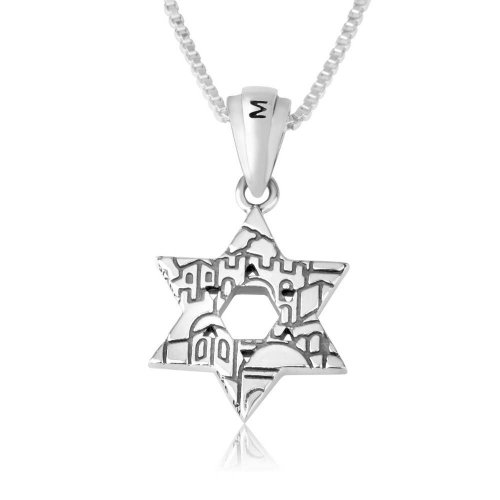 Double Star of David Pendant with Jerusalem Images on Reverse - Sterling Silver