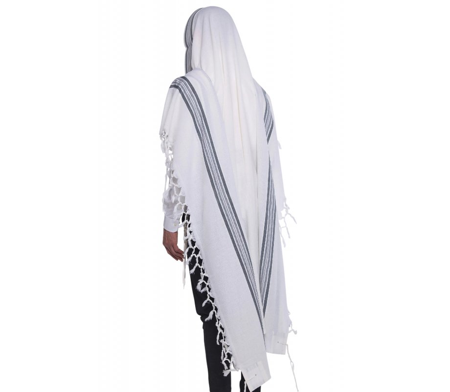 Hallel Non Slip Wool Non Shawl - Blue Stripes