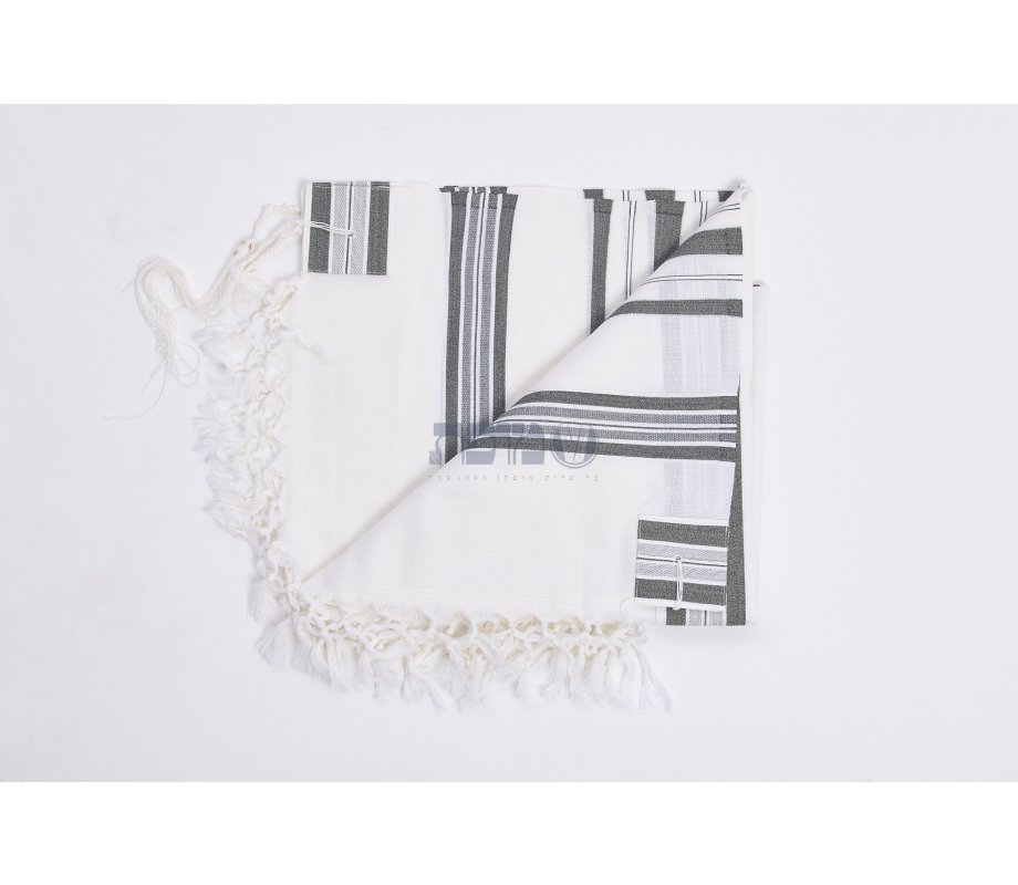 Hallel Non Slip Wool Non Shawl - Gray Stripes