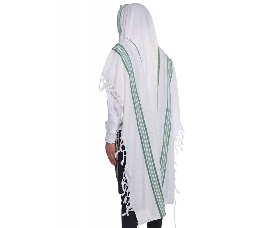 Hallel Non Slip Wool Non Shawl - Green Stripes