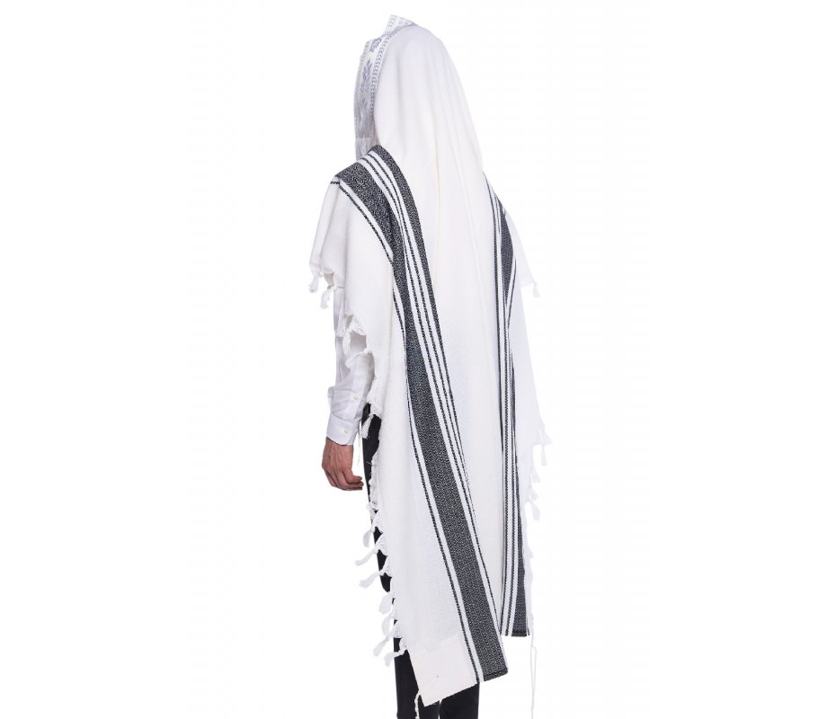 Hallelujah Wool Tallit Non Slip Prayer Shawl - Black Herringbone Stripes