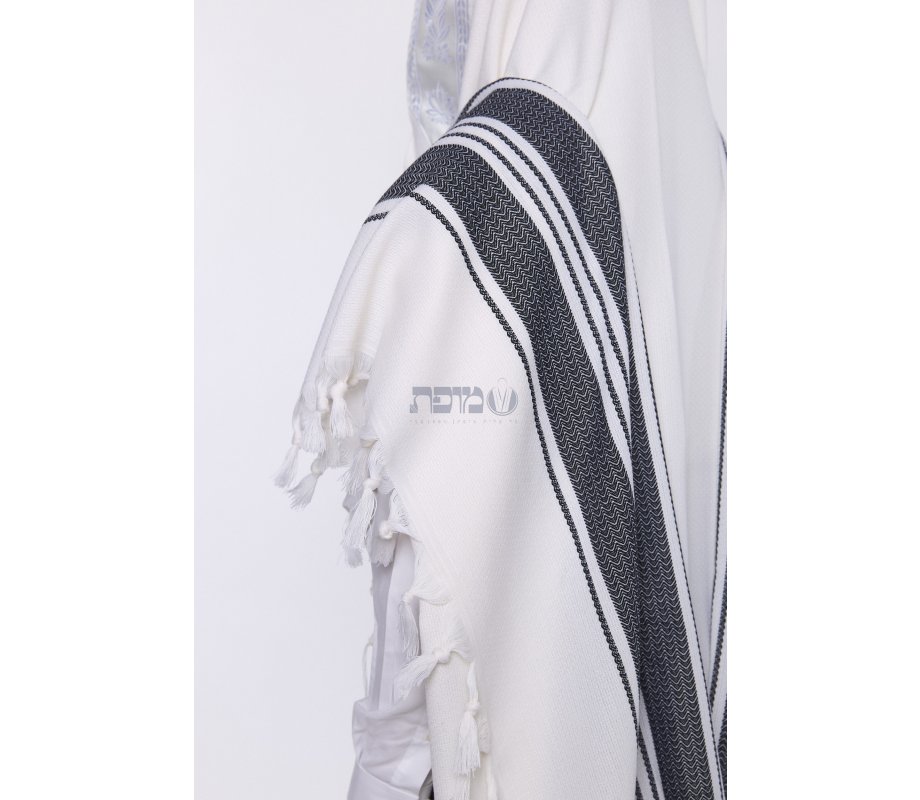 Hallelujah Wool Tallit Non Slip Prayer Shawl - Black Herringbone Stripes