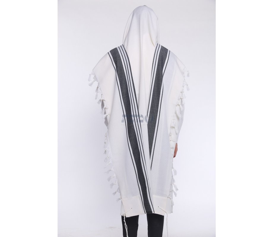 Hallelujah Wool Tallit Non Slip Prayer Shawl - Black Herringbone Stripes