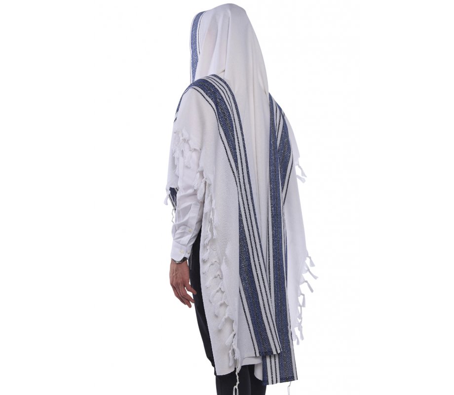 Hallelujah Wool Tallit Non Slip Prayer Shawl - Royal Blue and Black Stripes