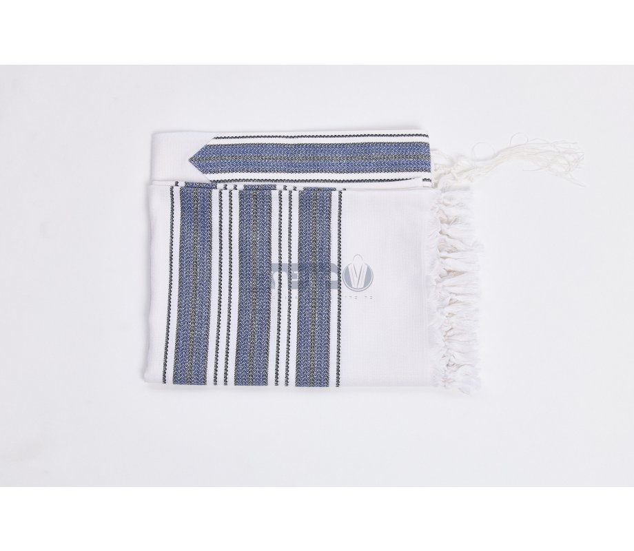 Hallelujah Wool Tallit Non Slip Prayer Shawl - Royal Blue and Black Stripes