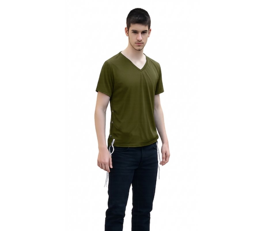 Mens T-Shirt with Attached Kosher Tzitzit - Khaki
