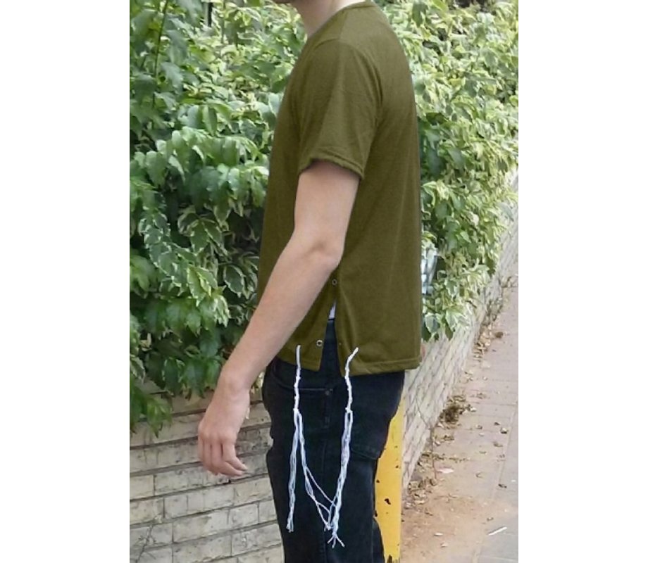 Mens T-Shirt with Attached Kosher Tzitzit - Khaki