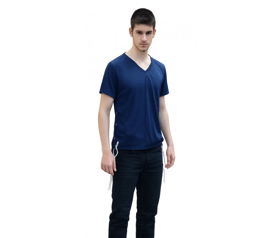Mens T-Shirt with Attached Kosher tzitzit - Dark Blue