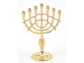 Mini Seven Branch Menorah, Decorative with Fish Symbol, Gold - Height 4”