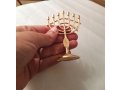 Mini Seven Branch Menorah, Decorative with Fish Symbol, Gold - Height 4”
