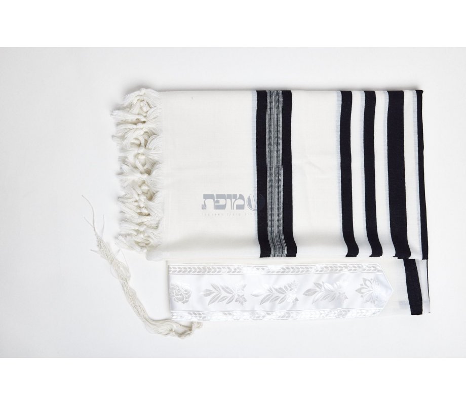 Modim Wool Classic Tallit Prayer Shawl - Black Stripes