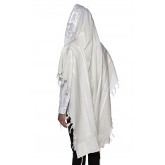Modim Wool Classic Tallit Prayer Shawl - Shiny White Stripes
