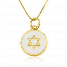 Necklace with Gold Star of David on White Enamel Pendant - Gold Plated Sterling Silver