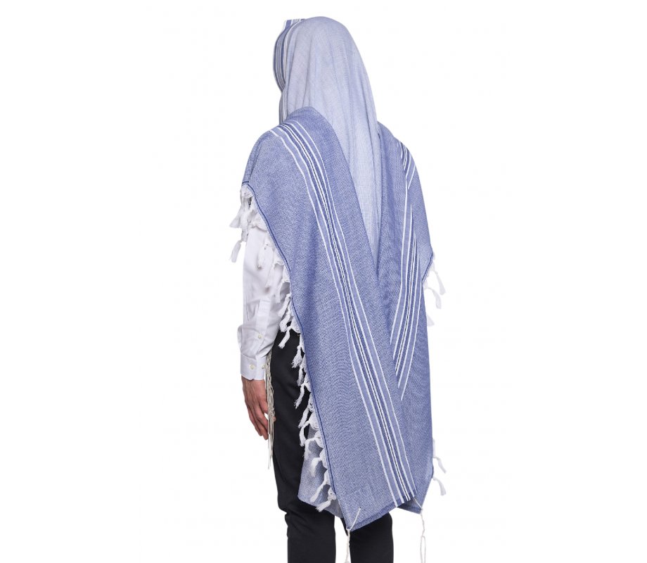 Shir Wool Non Slip Prayer Shawl - Contemporary Denim Stripes