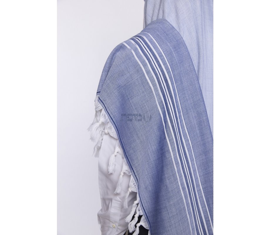 Shir Wool Non Slip Prayer Shawl - Contemporary Denim Stripes